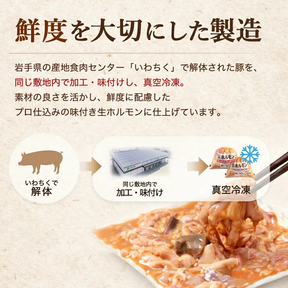 国産豚 味付き 生ホルモン ミックス(レバー入り) 2400g (400g×6パック) (DV048)