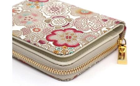 【文庫屋大関】二つ折りファスナーミニ財布 春らんまん＜茜＞【皮革工芸品】財布 二つ折り 小物 お札 カード 小銭 コンパクト 牛革 手作り 日本製 墨田区 東京都