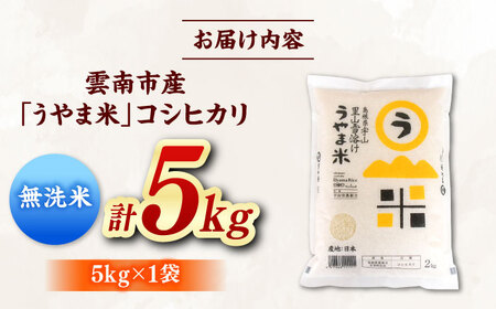 【無洗米】コシヒカリ5kg 無洗 雲南市産[AIDB080]