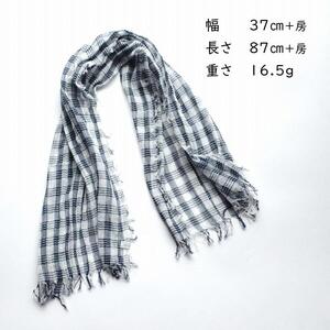 【harukii】細太チェック長綿ガーゼミニストール  (ネイビー)