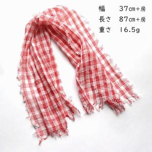 【harukii】細太チェック長綿ガーゼミニストール  (レッド)