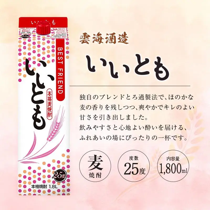 宮崎県産「本格麦焼酎」3本セット ひむかのくろうま・長期貯蔵酒ひむかのくろうま・いいとも 25度 1800ml パック 飲み比べ