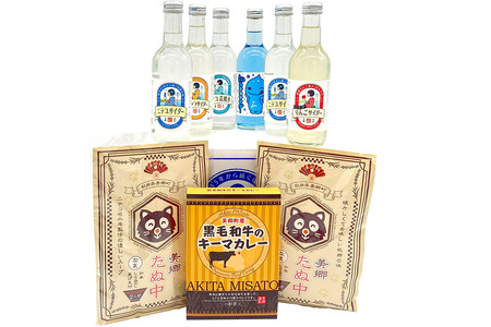ニテコサイダー彩り6本セットとたぬ中・キーマカレーのセット 炭酸飲料 カレー キーマカレー レトルト 中華麺