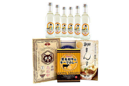 はちみつサイダー6本とたぬ中・キーマカレー・美郷まんまのセット 炭酸飲料 カレー キーマカレー レトルト 中華麺 まぜごはん