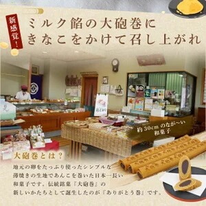 ありがとう巻　3本　飴文老舗　大砲巻　和菓子　おやつ　お菓子　おかし　和スイーツ　きなこ　ミルク餡　ミルクあん　デザート　あんこ　白餡　白あん、贈答品　ギフト　プレゼント　グルメ 手土産　おすすめ 愛知県　美浜※離島への配送不可