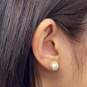 S101-426_あこや真珠 天草 熊本 ピアス 菊皿 8mm - 8.5mm 花型 ホワイトピンク K18 K14 本真珠  