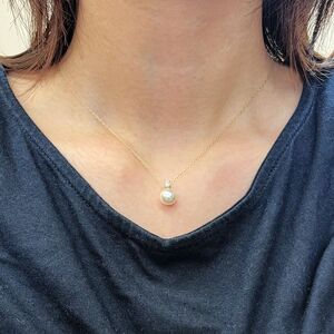 S101-438_あこや真珠 天草 ネックレス ダイヤモンド ペンダント 8mm - 8.5mm ホワイトピンク 0.1ct 0.09ct