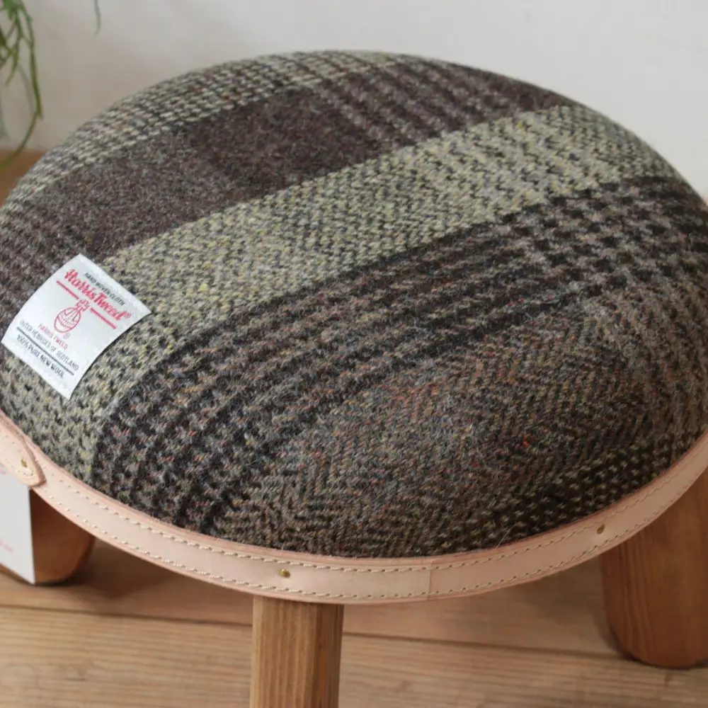 まぁるいスツール【ブラウンチェック】 子供 椅子イスキッズ HARRIS TWEED（ハリスツイード）
