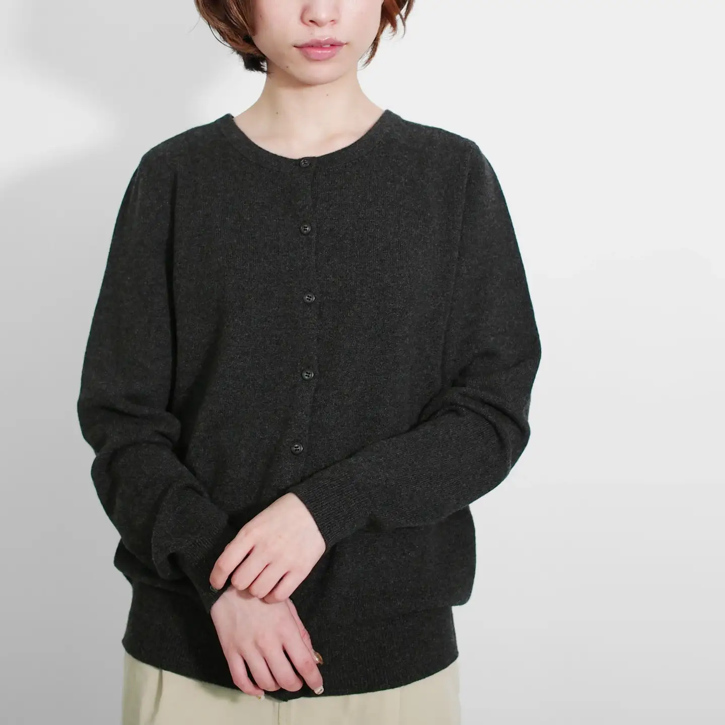 カシミヤクルーネック カーディガン ( ネイビー・L ) レディース