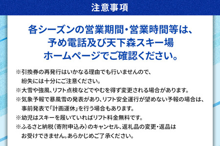 横手市天下森スキー場 スキーリフト共通1日券（一般）引換券 ゆうパケット