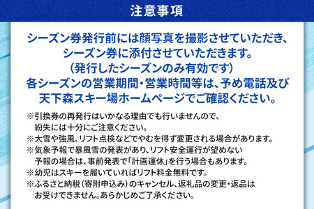 横手市天下森スキー場 スキーリフト共通シーズン券（一般）引換券 ゆうパケット
