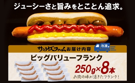 BIGバリューフランク 8本セット 25cm 豚肉 フランクフルト ウィンナー ビッグサイズ 大きい 肉厚 ジューシー 夕食 ご飯 おかず おつまみ バーベキュー BBQ 送料無料 日本ふるさと創生株式会社（サンライズファーム） 千葉県 香取市  SRF003
