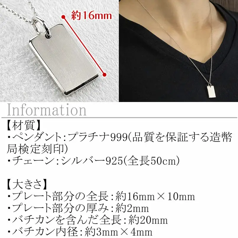 ネックレス 純プラチナ pt999 インゴット 鍛造 プレート 造幣局検定刻印付 シンプル おしゃれ 地金 大人 人気 ジュエリー 普段 使い 250321200pt999 SWAA290
