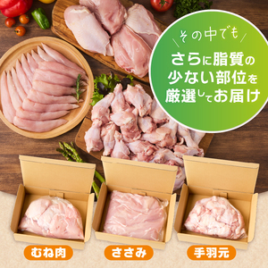 ＼＼3回定期便／／山梨県産＜健味鶏＞1回目むね肉、2回目ささみ、3回目手羽元 セット（各回2kg×3ヶ月）