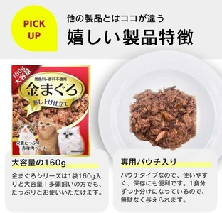 【隔月6回 定期便】金まぐろ 猫用パウチ（かつお節入り）160g×48袋 _ 定期便 隔月 全6回 金まぐろ 猫用 パウチ 160g × 48袋 × 6回 かつお節入り 全年齢 対応 やさしい ゼリータイプ 水分補給 まぐろ かつお 高タンパク 低カロリー 健康維持 ウェットフード キャットフード おやつ 福岡県 久留米市  〔Tk093-01〕