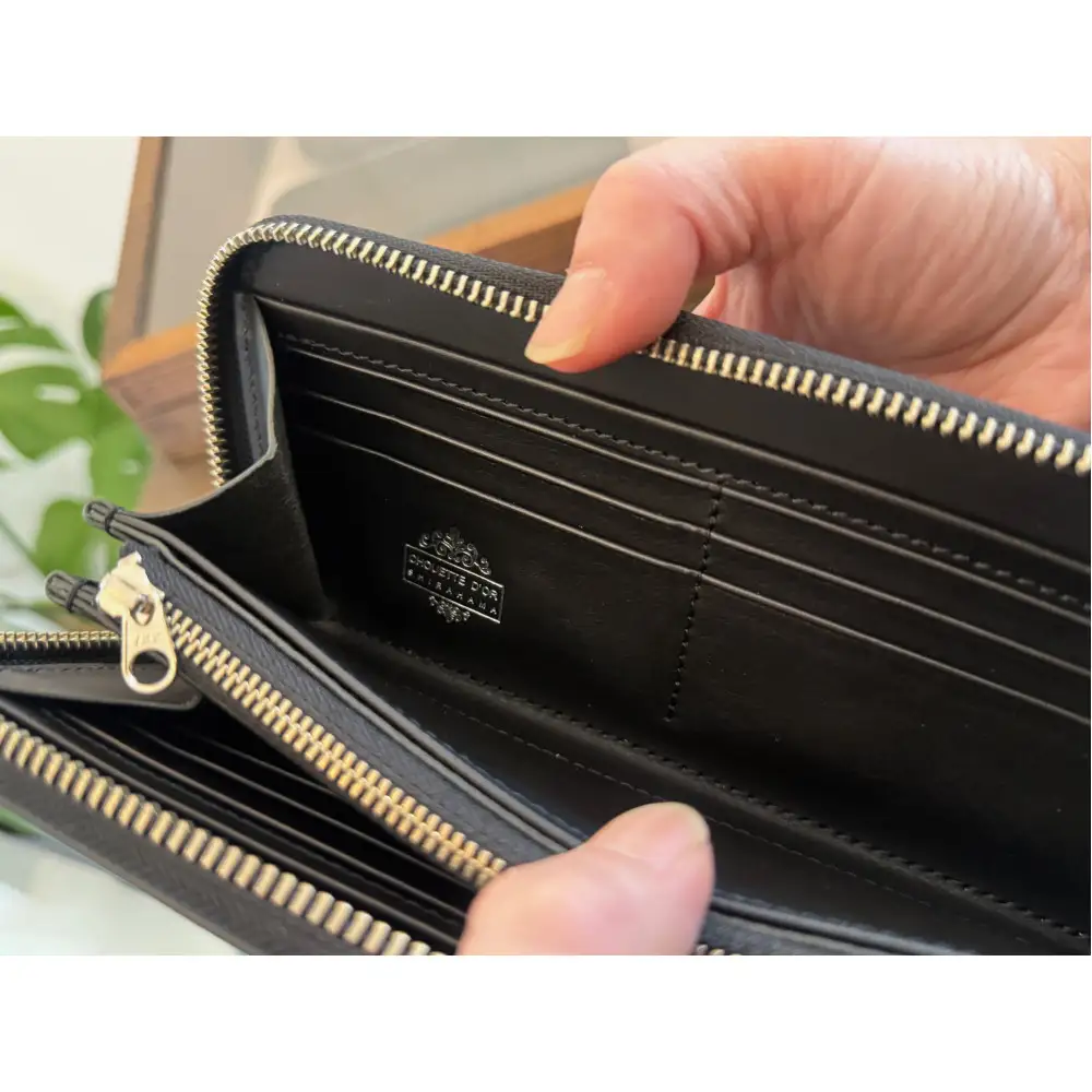 革職人が作った牛革ラウンドファスナー長財布［BLK］