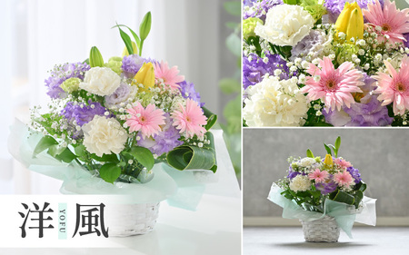 定期便 ≪12ヶ月連続お届け≫ 季節のお供えフラワーアレンジメント M 【洋風】 【お花 フラワー アレジメント 花束 生花 花 洋花 贈り物 ギフト】 [L-20702_01]