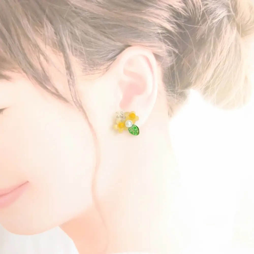 2way『和ピアス』川越唐桟　山吹の花　着物生地　ストライプ　江戸の粋　市の花　yamabuki