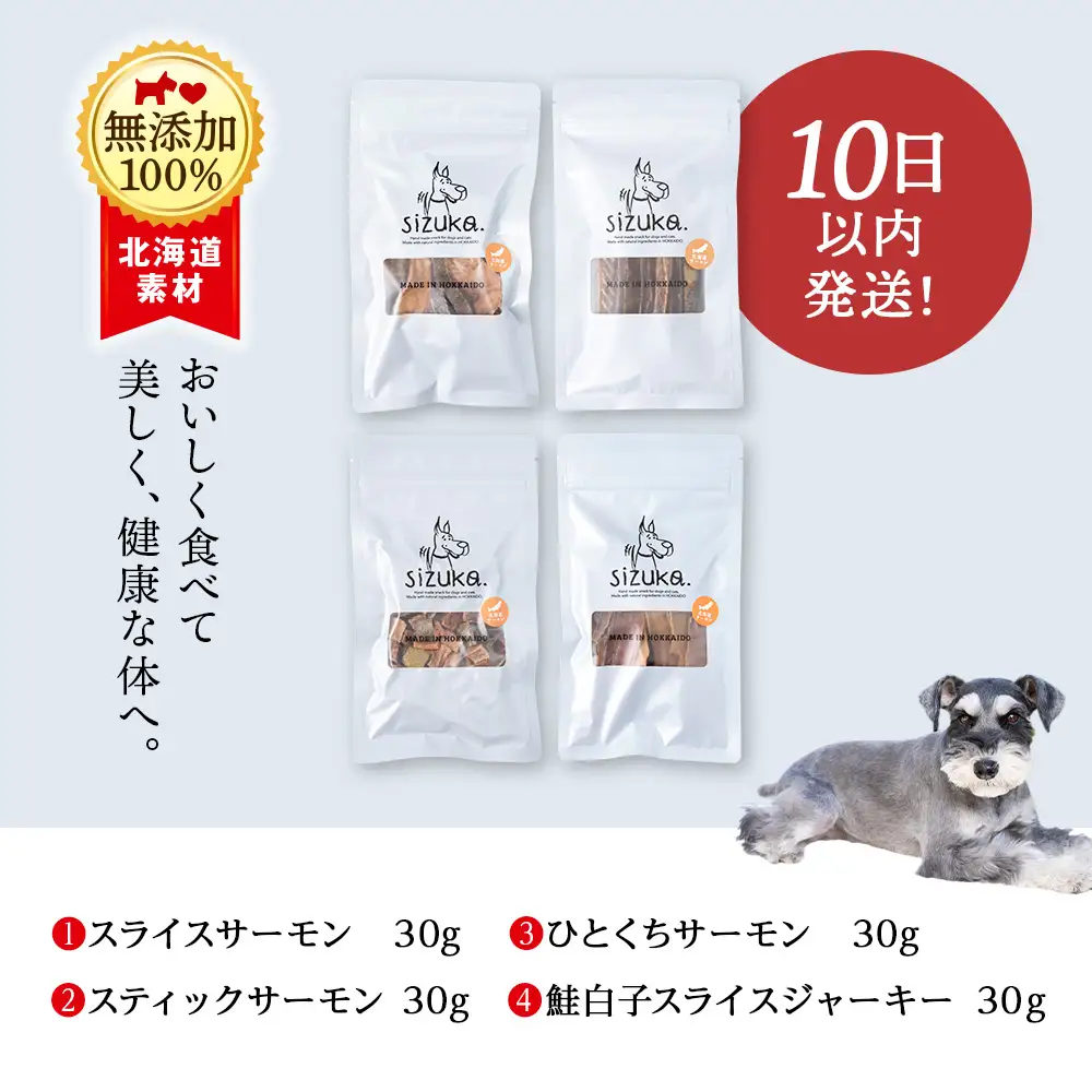 愛犬用 無添加おやつ 北海道産サーモン100％ 4点セット（4種　各30g）