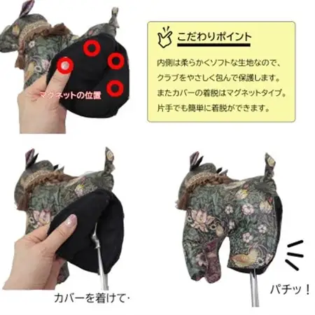 【撥水・防汚】ゴルフパターカバー カモシカ型 いちご泥棒(黒)Fabric by ベストオブモリス【1678110】