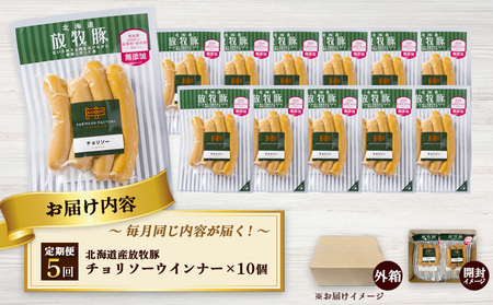 【定期便：5回】北海道産放牧豚 無添加チョリソーウインナー ×10パック【12005401】