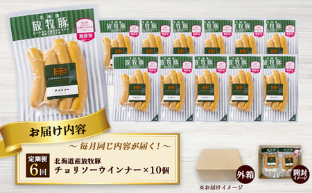 【定期便：6回】北海道産放牧豚 無添加チョリソーウインナー ×10パック【12005501】