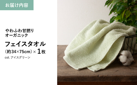 やわふわ甘撚りオーガニック フェイスタオル(アイスグリーン×1枚) 【m100-22-1P-B】【トクダ】
