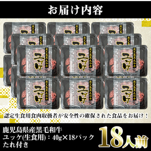 i1211-C 鹿児島県産黒毛和牛ユッケ18人前(40g×18P・計720g) 肉 牛肉 黒毛和牛 国産 鹿児島県産 ユッケ 生食 旨み 720g 18人 【株式会社LRプラスK】