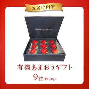 贈答用有機あまおうギフト9粒（約360g） _ 贈答用 有機 あまおう ギフト用 9粒 約 360g オーガニック いちご ストロベリー 特別栽培 認証 アフター保証付き 安心 安全 上品な甘さ 艶 ジューシー 果物 果汁 フルーツ スイーツ デザート 冷蔵 贈り物 お取り寄せ 福岡県 久留米市 送料無料  〔Fi079〕