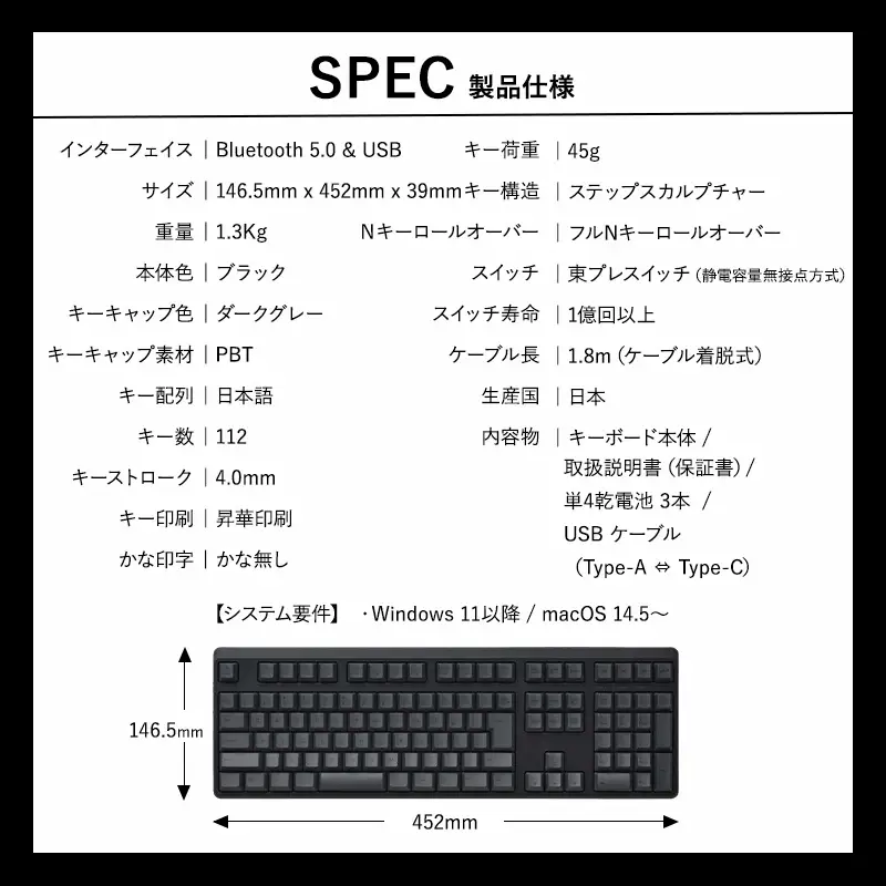 東プレ REALFORCE R4 プロのためのプレミアムキーボード 日本語配列 フルサイズ 45g 黒 (型式：R4HA11)