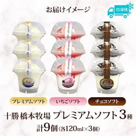 十勝橋本牧場 プレミアムソフト 全味食べ比べセット(3種×各3個)【配送不可地域：離島・沖縄県】【1675557】