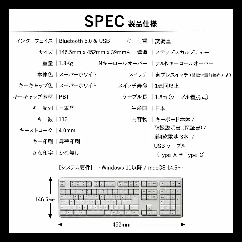 東プレ REALFORCE R4 プロのためのプレミアムキーボード 日本語配列 フルサイズ 変荷重 白 (型式：R4HA22)