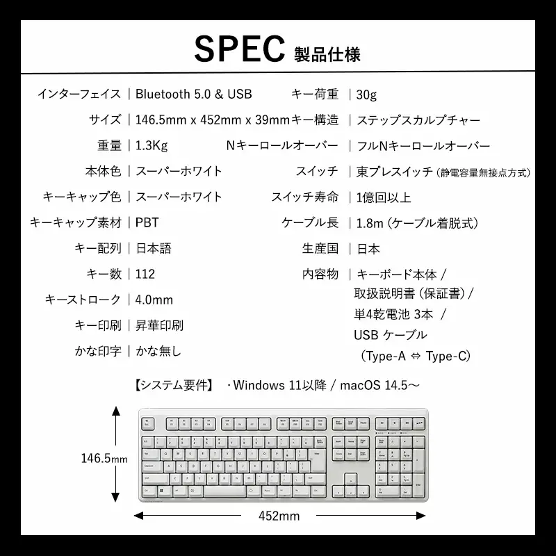 東プレ REALFORCE R4 プロのためのプレミアムキーボード 日本語配列 フルサイズ 30g 白 (型式：R4HA23)