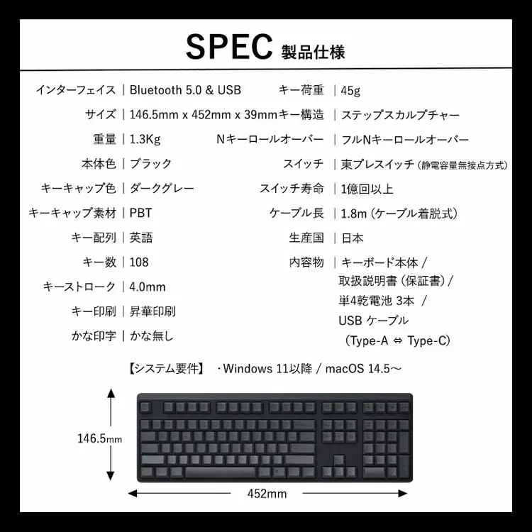 東プレ REALFORCE R4 プロのためのプレミアムキーボード 英語配列 フルサイズ 45g 黒 (型式：R4HB11)