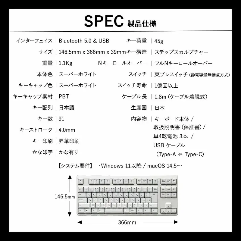 東プレ REALFORCE R4 プロのためのプレミアムキーボード 日本語配列 テンキーレス 45g かな有 白 (型式：R4HC71)