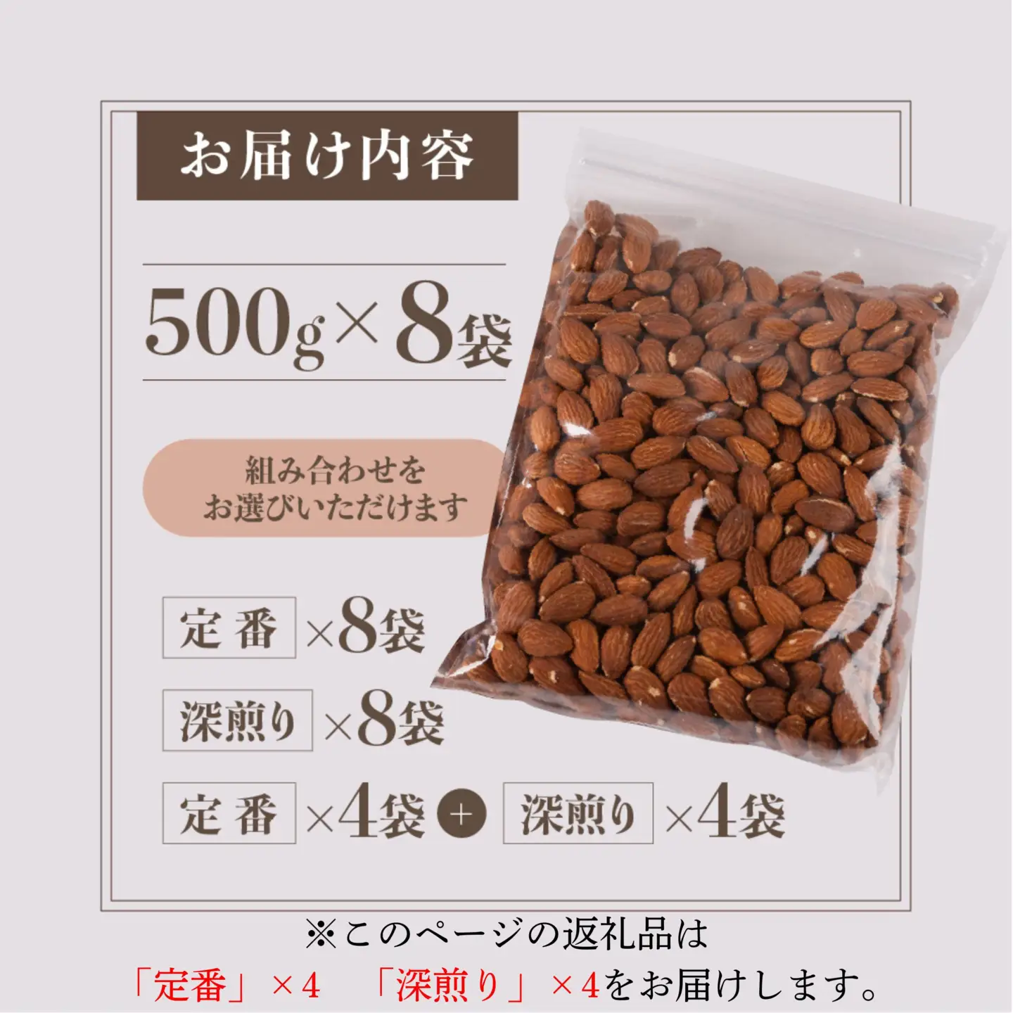 素焼き・無塩のアーモンド　4.0kg（定番 4袋＆深煎り4袋） アーモンド