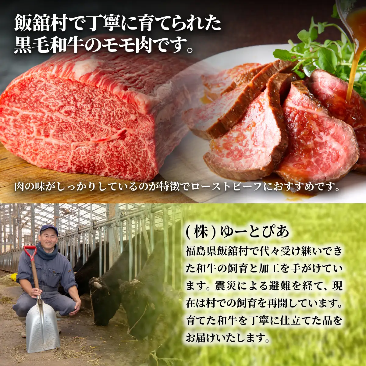 【本州のみ発送】飯舘村産黒毛和牛モモブロック 500g ITTAH014