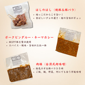 【チャーシュー専門店ミートポーク山水】すぐに食べれる！豚肉料理の詰合せ！全９種のバラエティーパック《千葉県産銘柄豚 林SPF使用》 ／ チャーシュー 叉焼 焼豚 煮豚 カレー キーマカレー 肉燥 肉味噌 生ベーコン ベーコン ジャーキー 豚肉 豚バラ 肩ロース 林SPF SPF豚