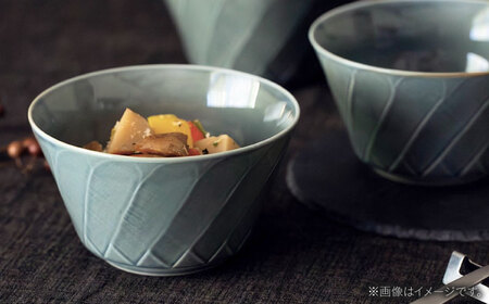 【波佐見焼】彫刻紋 藍墨 ボウル 大〈斜め彫〉3点セット【西海陶器】[OA525]