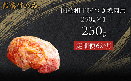 【6か月定期便】国産和牛味つき焼肉用 250g (250g×1) MROBM007