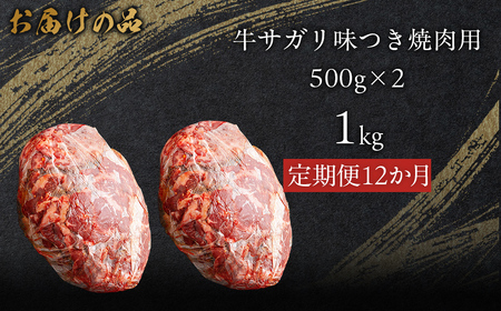 【12か月定期便】牛サガリ味つき焼肉用 1kg (500g×2) MROBM034