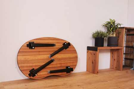 折りたたみローテーブル そら豆型 Sサイズ (天然木／完成品) 木目が美しい横はぎ材使用 [2503]