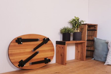 折りたたみローテーブル たまご型 Sサイズ (天然木／完成品) 木目が美しい横はぎ材使用 [2506]