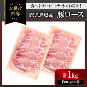 鹿児島県産豚ロース 100g カット(計1kg・100g×10枚) 豚肉 ロース カット【おきどき】A980