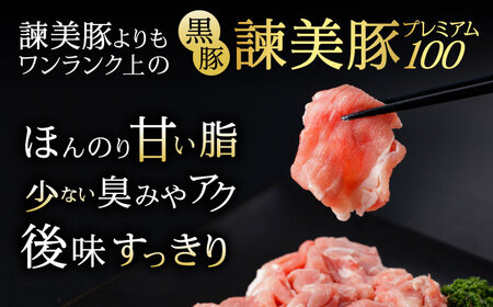 【12回定期便】＜特Aのブランド米で育てた＞黒豚諫美豚プレミアム100 切り落とし(ウデ・モモ) 1.2kg(300g×4P) / 黒豚 豚肉 小分け 肉 豚 ウデ肉 ウデ モモ もも肉 / 諫早市 / 株式会社土井農場[AHAD110]