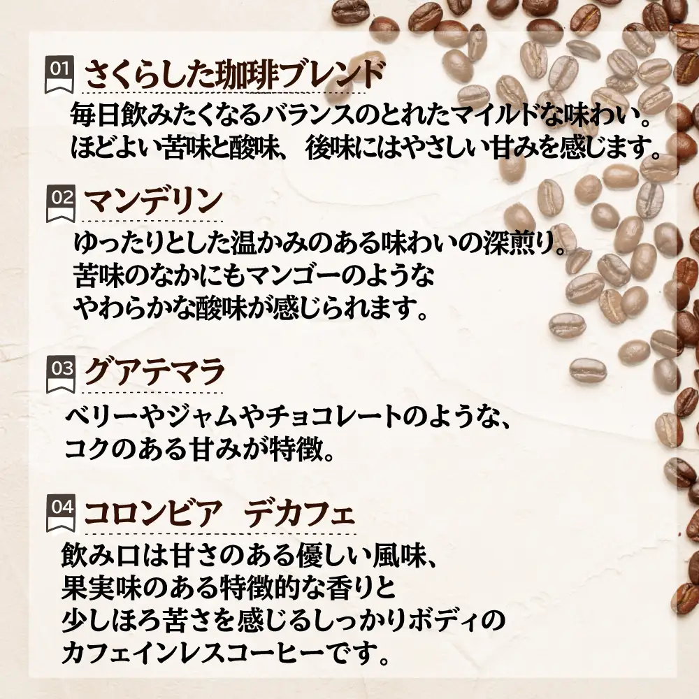 スペシャリティコーヒー ドリップバッグコーヒー飲み比べ4種セット（ブレンド・マンデリン・カツーラ・デカフェ各12g） 2セット 計8個 | ドリップコーヒー アソート  珈琲  オフィス 贈答 ギフト プレゼント さくらした珈琲