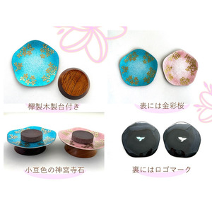 銀張り七宝梅花型 金彩桜 アロマスト―ンプレート 桃/赤羽七宝舎[87-05GB]