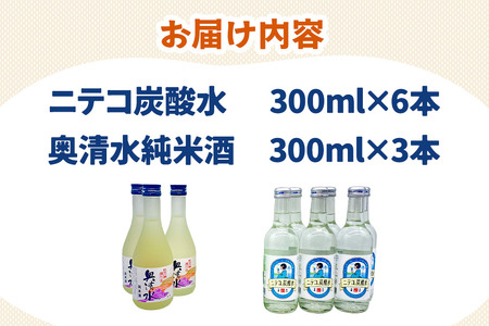 炭酸飲料 日本酒 ニテコ炭酸水6本と奥清水純米酒3本のセット