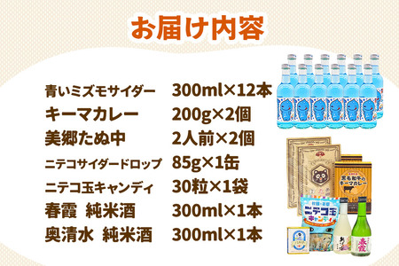 炭酸飲料 青いミズモサイダー12本と美郷の美味しいものセット