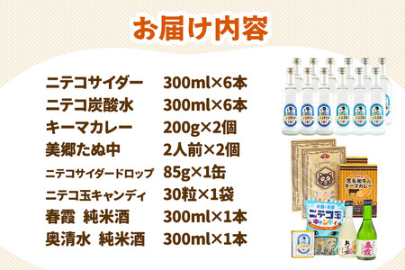 炭酸飲料 ニテコサイダー6本・ニテコ炭酸水6本と美郷の美味しいものセット